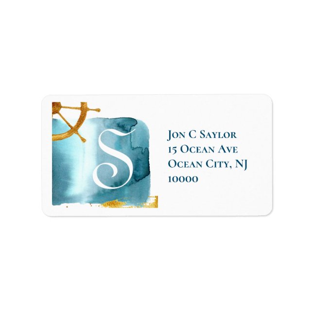 Blue Nautical Coastal Monogram  Label (Front)