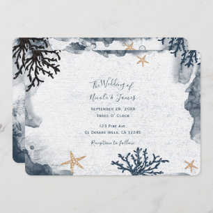 Blue Nautical Coral Watercolor Elegant Party Invitation