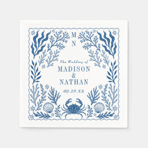 Blue Nautical Crab Shell Ocean Beach Wedding Napkin