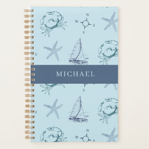 Blue Nautical Crab Starfish Boat Pattern Planner