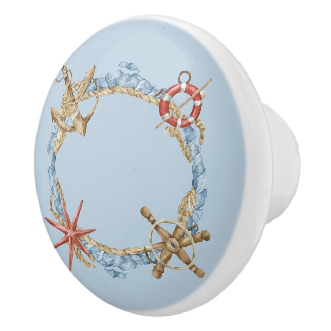 Blue Nautical Designs  on Light Blue Ceramic Knob (Right)