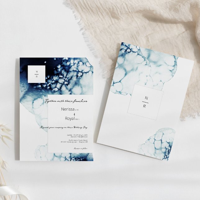 Blue Nautical Destination Wedding Monogram Invitation (Creator Uploaded)