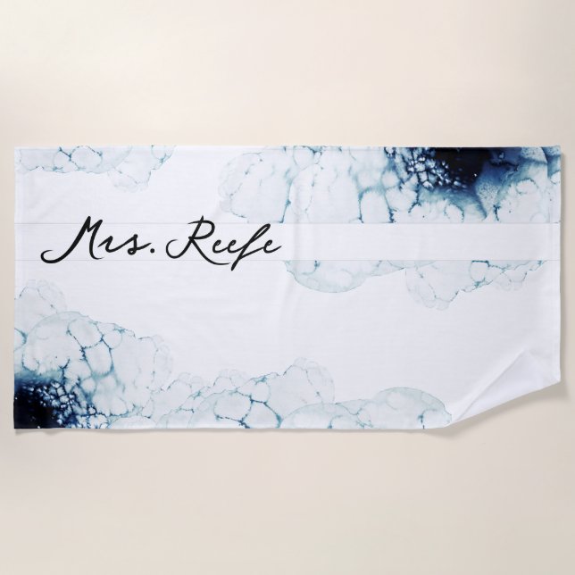 Blue Nautical Destination Wedding Mrs. Beach Towel (Front)