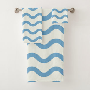 Blue Nautical Groovy Wavy Stripe Modern Minimalist Bath Towel Set