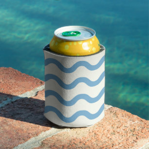 Blue Nautical Groovy Wavy Stripe Modern Minimalist Can Cooler