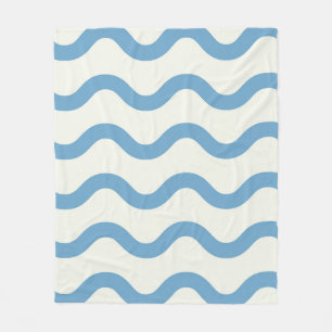 Blue Nautical Groovy Wavy Stripe Modern Minimalist Fleece Blanket
