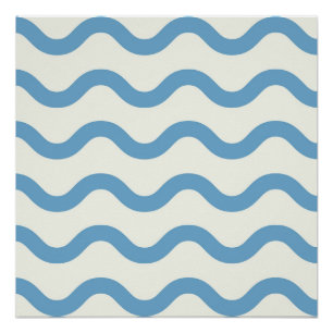 Blue Nautical Groovy Wavy Stripe Modern Minimalist Poster