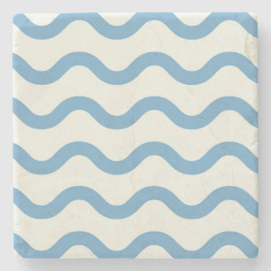Blue Nautical Groovy Wavy Stripe Modern Minimalist Stone Coaster