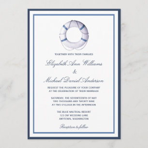 Blue Nautical Life Ring Wedding Invitations