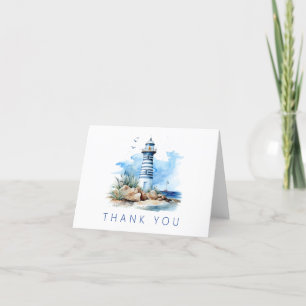 Blue Nautical Lighthouse Baby Shower   Thank You Card