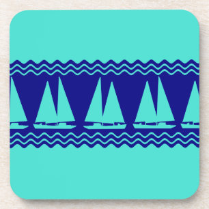 Blue Nautical Sailboat Coastal Stripes Coaster