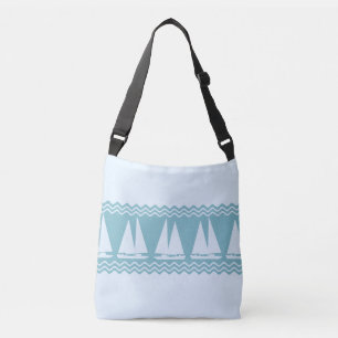 Blue Nautical Sailboat Coastal Stripes Crossbody Bag