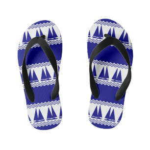 Blue Nautical Sailboat Coastal Stripes Kid's Jandals