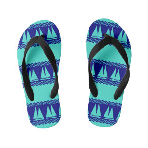 Blue Nautical Sailboat Coastal Stripes Kid's Jandals