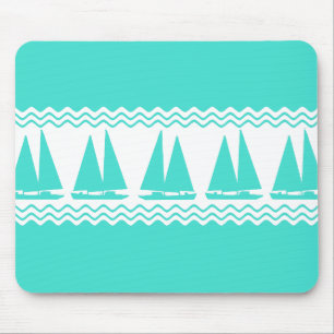 Blue Nautical Sailboat Coastal Stripes Mouse Pad