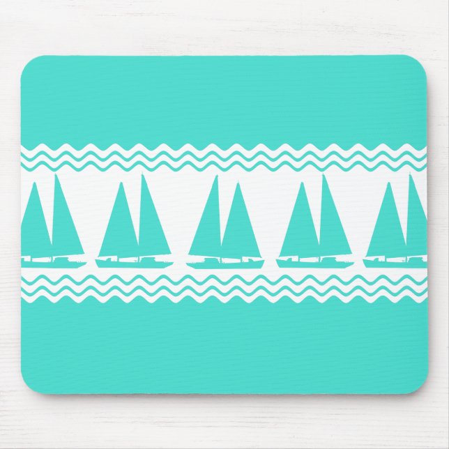 Blue Nautical Sailboat Coastal Stripes Mouse Pad (Front)