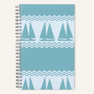 Blue Nautical Sailboat Coastal Stripes Notebook