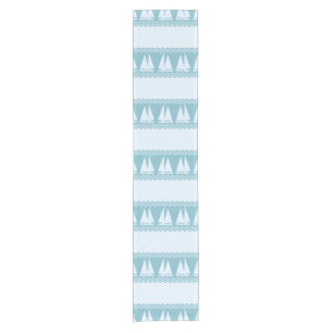 Blue Nautical Sailboat Coastal Stripes Short Table Runner