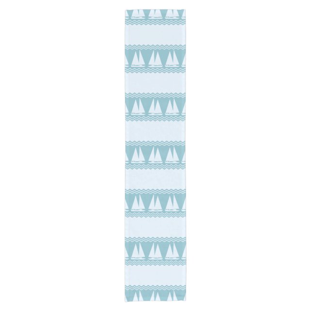 Blue Nautical Sailboat Coastal Stripes Short Table Runner (Front)