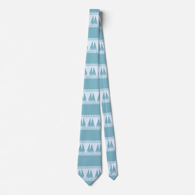 Blue Nautical Sailboat Coastal Stripes Tie (Front)