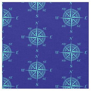 Blue Nautical Sailing Compass Fabric