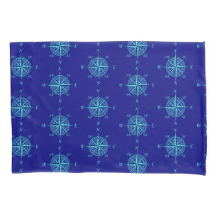 Blue Nautical Sailing Compass Pillowcase