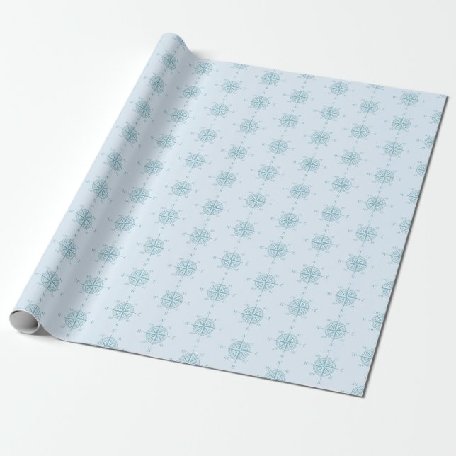 Blue Nautical Sailing Compass Wrapping Paper (Unrolled)