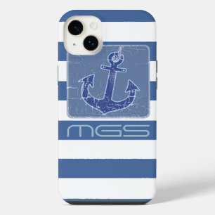 blue nautical sailor anchor custom initials iPhone 14 plus case