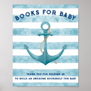 Blue Nautical Sailor Watercolour Baby Shower Book Poster