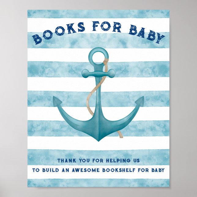 Blue Nautical Sailor Watercolour Baby Shower Book Poster (Front)