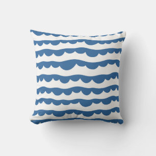 Blue Nautical Scallop Edge Sketch Pattern Cushion
