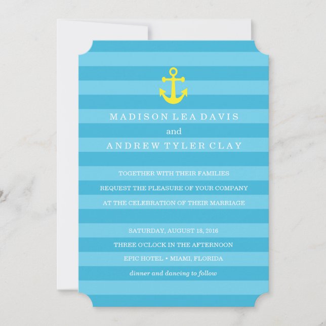 Blue Nautical Stripes Wedding Invitation (Front)