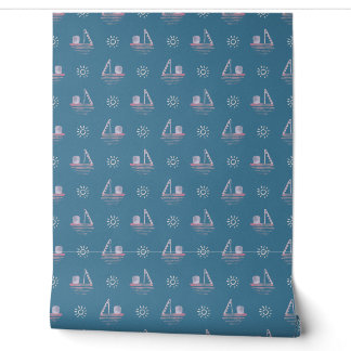 Blue Nautical Sun Sailboat Watercolor Wallpaper