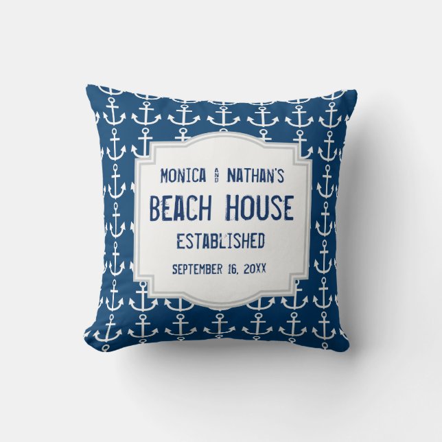 Blue Nautical Theme with Anchors A01 Cushion (Front)