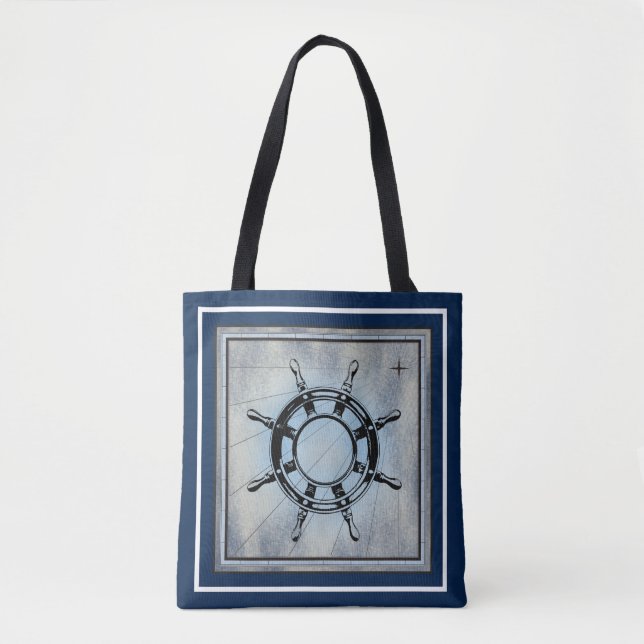 Blue Nautical Themed  Tote Bag (Front)