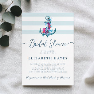 Blue Nautical Watercolor Anchor Bridal Shower Invitation