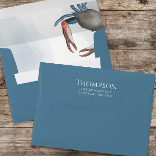 Blue Nautical Watercolor Crab Custom Envelope