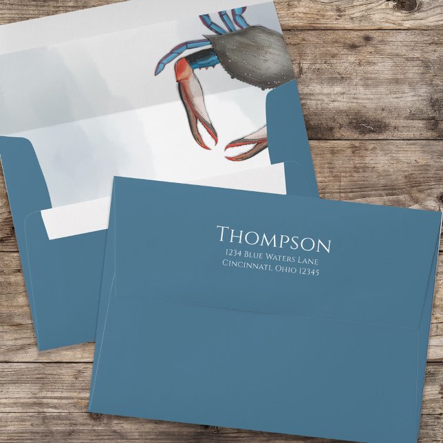 Blue Nautical Watercolor Crab Custom Envelope (Creator Uploaded)