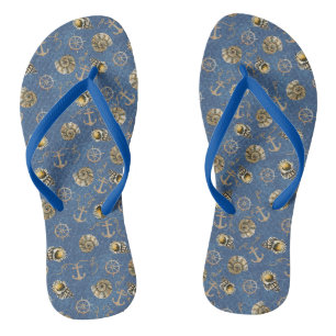 blue nautical watercolor seashells jandals