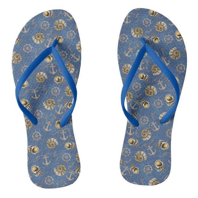 blue nautical watercolor seashells jandals (Footbed)