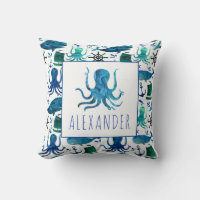 Blue Nautical Watercolor Under The Sea Octopus