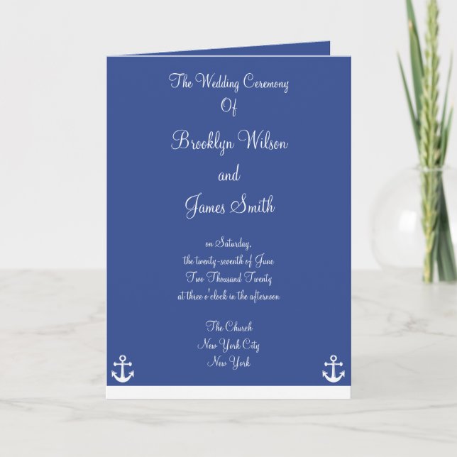 Blue Nautical Wedding Ceremony Programs Programme (Front)