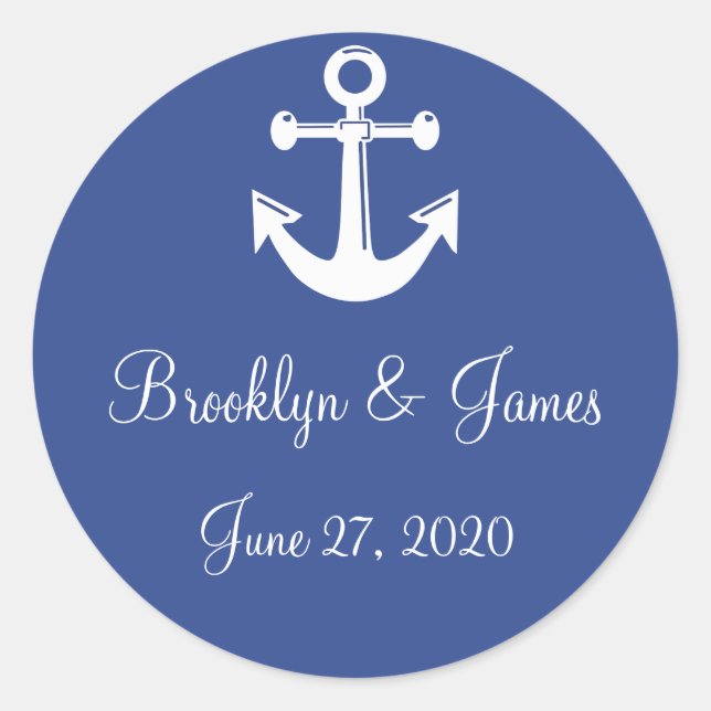 Blue Nautical Wedding Stickers With Anchor (Front)