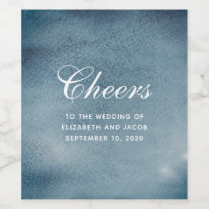 Blue nautical wedding. Watercolor navy modern Wine Label