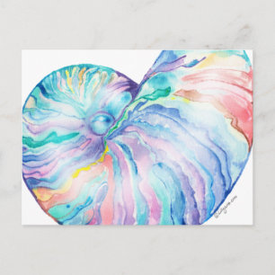 Blue Nautilus Infinity Shell Watercolor Postcard