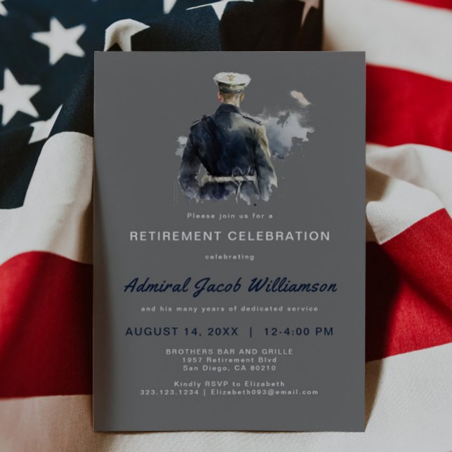 Blue Naval Silouette Retirement Invitation (Creator Uploaded)
