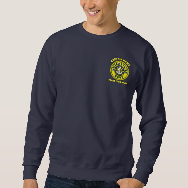 Blue navy Anchor nautical captain boat summer  Sweatshirt (Front)