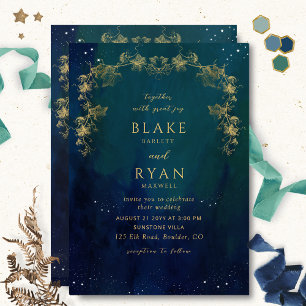 Blue Navy and Green Enchanting Celestial Wedding I Invitation