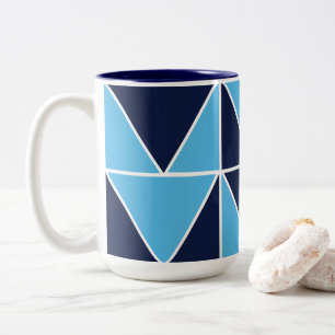 Blue Navy Blue Geometric Triangle Two-Tone Coffee Mug