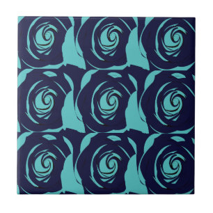 Blue Navy Blue Rose Flower Floral Pattern Tile
